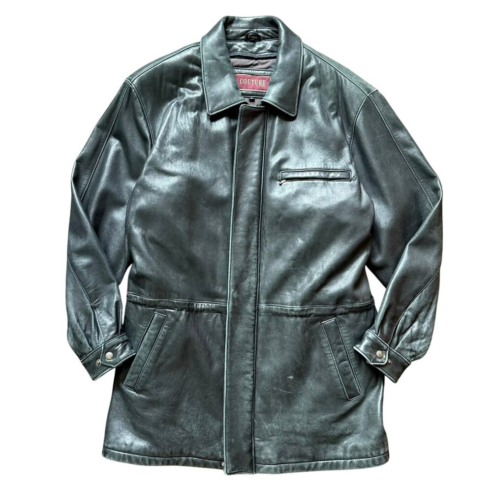 Couture by Z Cavarri Black Lamb Leather Coat Mens Large Vintage